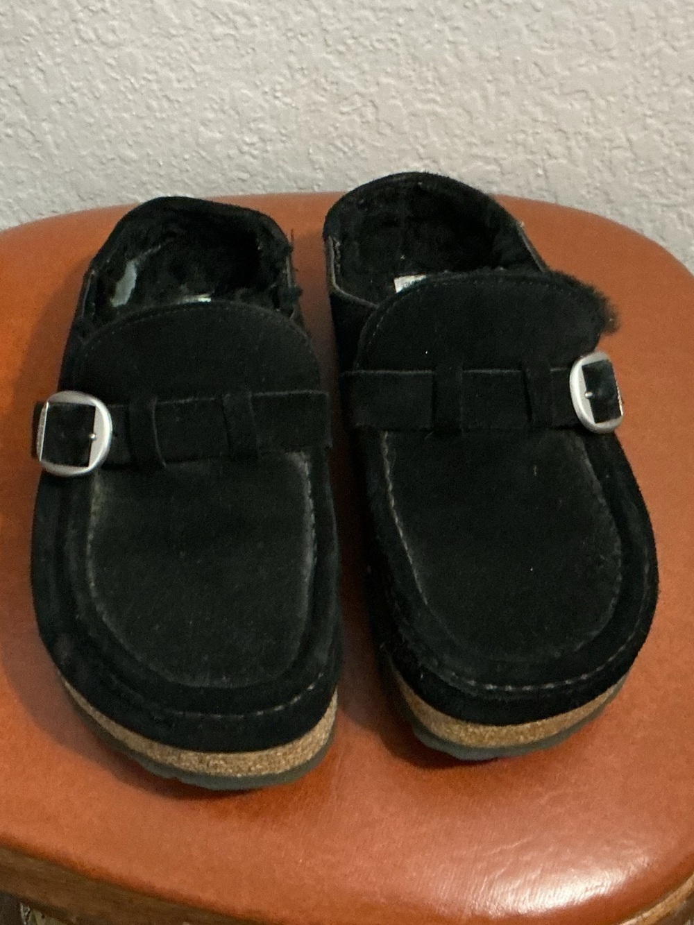 Woman’s Black Suede Buckle Slip-On Shoes